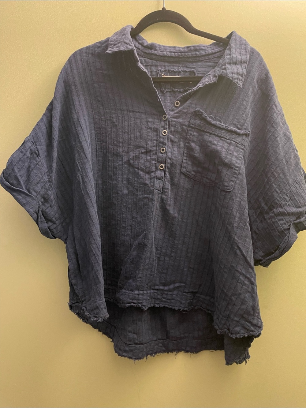 Womens We the Free People The Ava Cotton Top Navy Blue Size Small Oversized